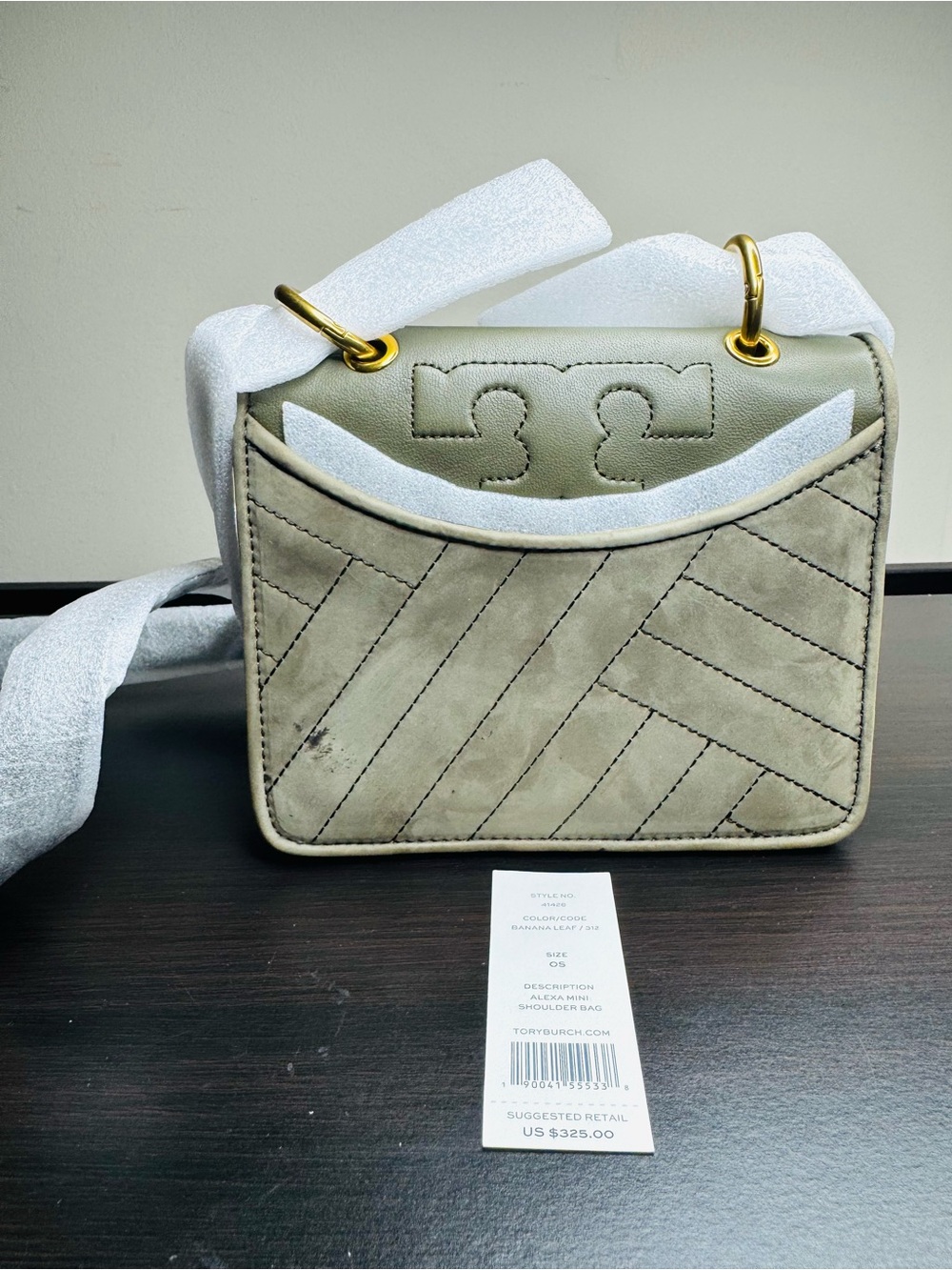Tory Burch Alexa Mini Leather Shoulder/Crossbody Bag Olive Quilted